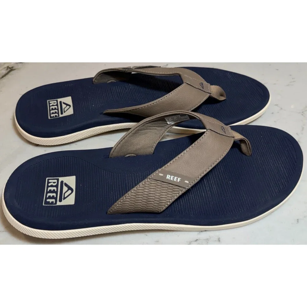 Reef Santa Ana Water Friendly Flip Flops Sandals Navy Khaki Men's Size 14